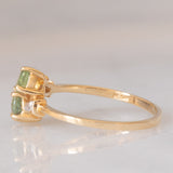 Toi et Moi vintage in oro giallo 14K con zaffiri verdi sintetici (1ctw ca.) e diamanti