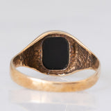 Anello chevalier vintage in oro giallo 9K con onice, anno 1979