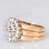 Anello a fiore vintage con fascia in oro giallo e bianco 14K con diamanti di taglio brillante (1ctw ca.), anni ‘70