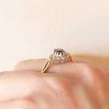 Anello a margherita vintage in oro giallo 9K con zaffiro (0.30ct ca.) e diamanti (0.06ctw ca.), anno 1970