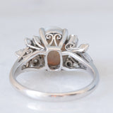 Anello vintage in platino con opale (1.49ct) e diamanti (0.48ctw), anni ‘80/‘90