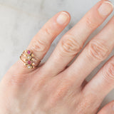 Anello “quadruplo” vintage in oro giallo 18K con paste di vetro rosse e perline bianche, anni ‘60