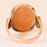 Anello vintage in oro giallo 9K con cammeo su conchiglia, anni ‘40/’50