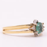 Raro anello girevole 2 in 1 in oro giallo e bianco 18K con smeraldo (0.30ct ca.) e diamanti di taglio brillante (0.20ctw ca.), anni ‘70/‘80