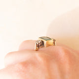 Trilogy vintage in oro giallo e bianco 18K con smeraldo (1.70ct ca.) e diamanti di taglio brillante (0.30ctw ca.), anno 1984