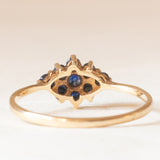 Anello a fiore vintage in oro giallo 9K con zaffiri (0.45ctw ca.), anno ‘1982