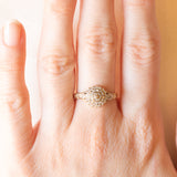 Anello a fiore vintage in oro giallo e bianco 9K con diamanti (0.25ctw ca.), anni ‘60/‘70