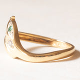 Anello a serpente vintage in oro giallo 18K con smeraldi e diamante di taglio brillante (0.02ct ca.), anni ‘70