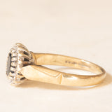 Anello a margherita vintage in oro giallo 9K con zaffiro (0.60ct ca.) e diamanti (0.16ctw ca.), anno 1978