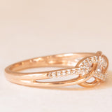 Anello intrecciato vintage in oro rosa e bianco 9K con diamanti, anni ‘90