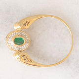 Anello doppio girevole in oro giallo 14K con rubino (0.20ct ca.)/smeraldo (0.14ct ca.) e diamanti, anni ‘80