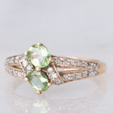 Toi et Moi vintage in oro giallo 8K con cromotormaline (0.65ctw) e diamanti (0.18ctw)