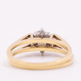 Raro anello girevole 2 in 1 in oro giallo e bianco 18K con smeraldo (0.30ct ca.) e diamanti di taglio brillante (0.20ctw ca.), anni ‘70/‘80