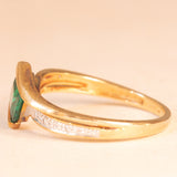 Anello vintage in oro giallo 9K con pasta di vetro verde e diamanti, anni ‘90