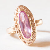 Anello vintage in oro giallo 14K con zaffiro rosa sintetico (1.60ct ca.), anni ‘70