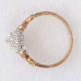 Anello a fiore vintage in oro giallo e bianco 9K con diamanti (0.15ctw ca.), anni ‘80