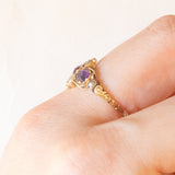 Anello antico vittoriano in oro giallo 9K con ametiste e perline, seconda metà ‘800/fine ‘800