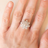 Anello a fiocco di neve vintage in oro bianco 18K con diamanti di taglio brillante (2ctw ca.), anni ‘60/‘70