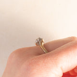 Anello vintage in oro giallo e bianco 9K con diamanti di taglio brillante (0.12ctw ca.), anni ‘70/‘80