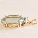 Ciondolo vintage in oro giallo e bianco 14K con acquamarina (10ct ca.) e diamanti di taglio brillante (0.25ctw ca.), anni ‘70