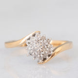 Anello a fiore vintage in oro giallo e bianco 9K con diamanti (0.15ctw ca.)