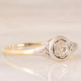 Solitario Art Déco in oro giallo e bianco 14K con diamante, anni ‘20/‘30