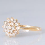 Anello a fiore vintage in oro giallo 14K con diamanti di taglio brillante (0.40ctw ca.), anni ‘70