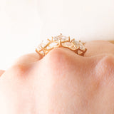 Trilogy in oro giallo 10K con acquamarine di taglio carré (1.50ctw ca.), anni ‘70/‘80