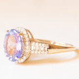 Anello da cocktail vintage in oro giallo e bianco 9K con tanzanite (3.20ct ca.) e diamanti (0.46ctw ca.)