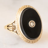 Anello Art Déco in oro giallo 14K con onice e diamante, anni ‘30