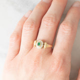 Anello doppio girevole in oro giallo 14K con rubino (0.20ct ca.)/smeraldo (0.14ct ca.) e diamanti, anni ‘80