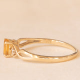 Anello vintage in oro giallo 9K con quarzo citrino (0.40ct ca.) e diamanti, anni ‘80