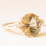 Anello da cocktail vintage in oro giallo 9K con quarzo citrino (4.20ct ca.) e diamanti