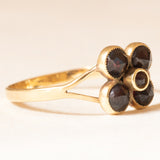 Anello a fiore antico in oro giallo 14K con granati, primi del ‘900