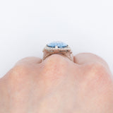 Anello da cocktail Art Déco in oro giallo 14K e argento con spinello azzurro (7.50ct ca.), anni ‘30