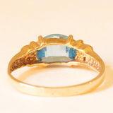 Anello vintage in oro giallo e bianco 9K con spinello sintetico azzurro e diamanti, anni ‘80/‘90