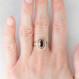 Anello vintage in oro giallo 14K con granato di taglio marquise (0.50ct ca.), anni ‘60