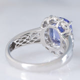 Anello a margherita vintage in platino con tanzanite (2.04ct) e diamanti di taglio brillante e baguette (1.35ctw), anni ‘90