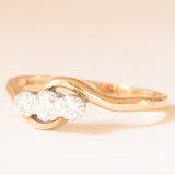 Anello bypass in oro giallo e bianco 9K con diamanti di taglio brillante (0.26ctw ca.), anno 1986