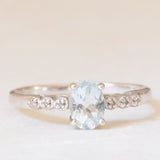 Anello vintage in oro bianco 9K con acquamarina (0.70ct ca.) e diamanti, anni ‘80/‘90