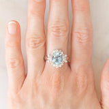 Anello a margherita vintage in platino con acquamarina (2ct) e diamanti (0.56ctw), anni ‘80