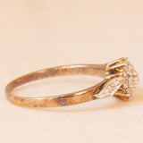 Anello a fiore vintage in oro giallo e bianco 9K con diamanti (0.20ctw ca.) anni ‘70