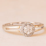 Anello a fiore vintage in oro bianco 9K con diamanti (0.22ctw ca.), anni ‘80/‘90