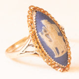 Anello a navette vintage in oro giallo 9K con jasperware