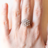 Anello vintage a forma di fiocco di neve in oro bianco 18K con diamanti (0.10ctw ca.), anni ‘70