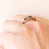 Anello vittoriano in oro giallo 9K con ametiste (0.30ctw ca.) e diamanti (0.04ctw ca.), primi del ‘900