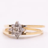 Raro anello girevole 2 in 1 in oro giallo e bianco 18K con smeraldo (0.30ct ca.) e diamanti di taglio brillante (0.20ctw ca.), anni ‘70/‘80