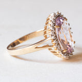 Anello a margherita vintage in oro giallo e bianco 9K con ametista (3.40ct ca.) e diamanti, anni ‘80/‘90