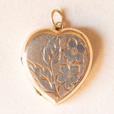Ciondolo portafoto vintage a forma di cuore con lamina in oro giallo 9K, anni ‘60