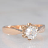 Solitario retrò in oro rosa 14K con diamante di taglio vecchia miniera (0.50ct ca.), anni ‘40